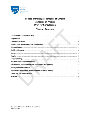 College Of Massage Therapists Of Ontario Standards Of Practice . - CMTO