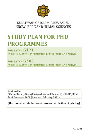 STUDY PLAN FOR PHD PROGRAMMES - International Islamic University Malaysia
