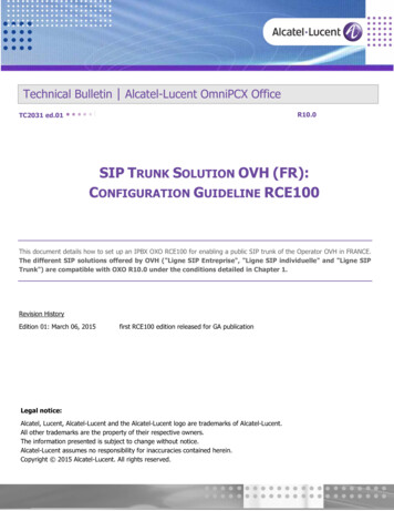 Sip Trunk Solution (Fr): Configuration Guideline Rce100 - Ovh Telecom