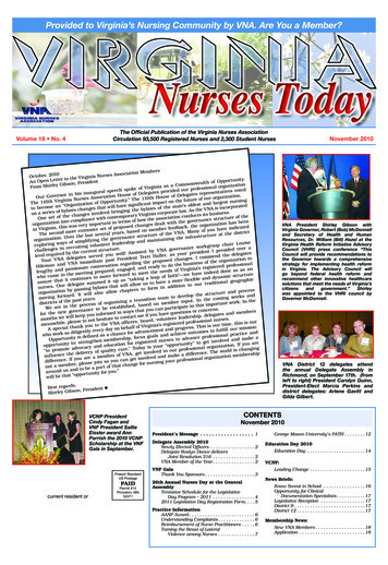 Provided To Virginia's Nursing Community By VNA. Are You A Member?