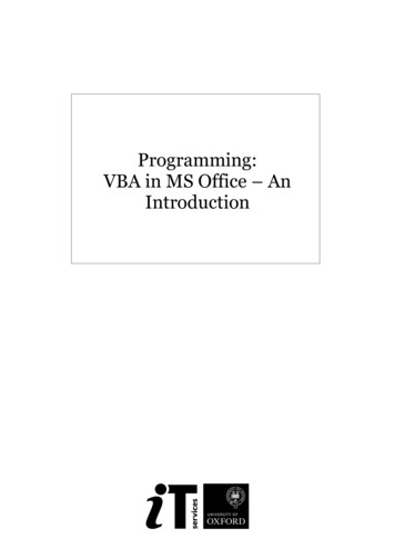 Programming: VBA In MS Office An Introduction