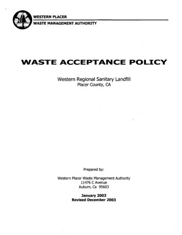 WASTE ACCEPTANCE POLICY - California