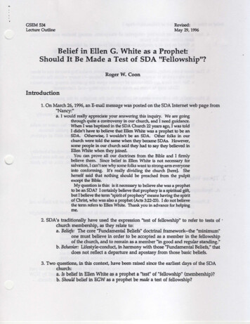 Belief In Ellen G. White As A Prophet: Should It Be Made A .