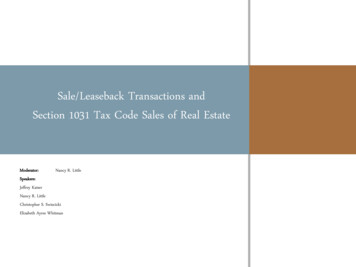 Sale/Leaseback Transactions And Section 1031 Tax Code Sales Of Real Estate