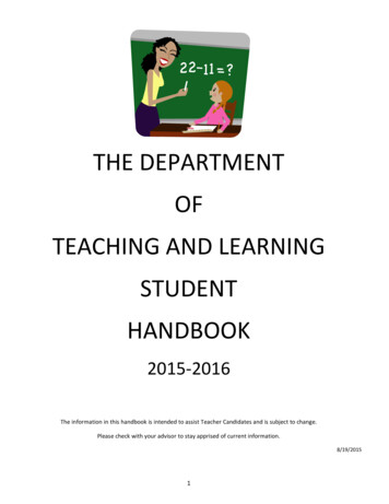 THE DEPARTMENT OF TEACHING AND LEARNING STUDENT 