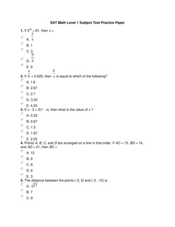 SAT Math Level 1 Subject Test Practice Paper