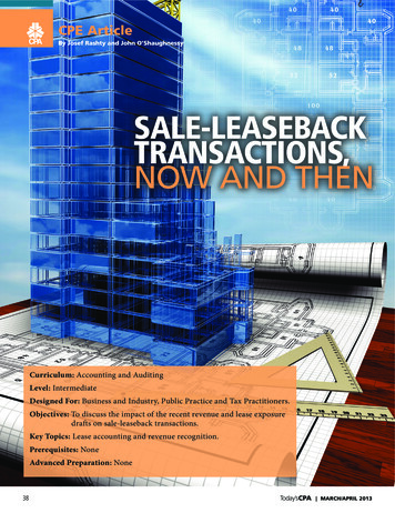 Sale-leaseback Transactions, Now And Then