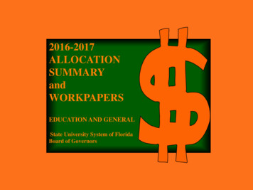 2016-2017 ALLOCATION SUMMARY And WORKPAPERS