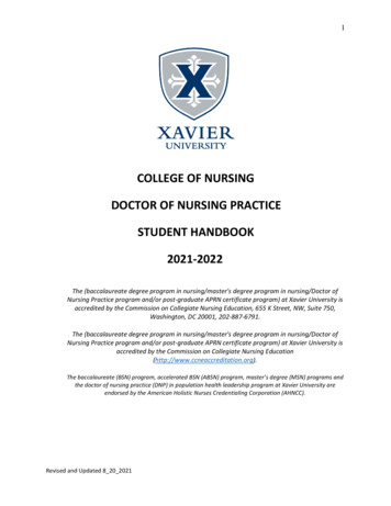 COLLEGE OF NURSING DOCTOR OF NURSING PRACTICE . - Xavier University