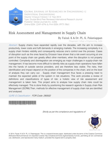 Risk Assessment And Management In Supply Chain - Global Journals