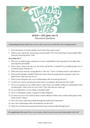 JESUS LIFE (John 14:1-7) Discussion Questions