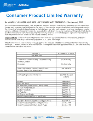 Consumer Product Limited Warranty - ACDelco