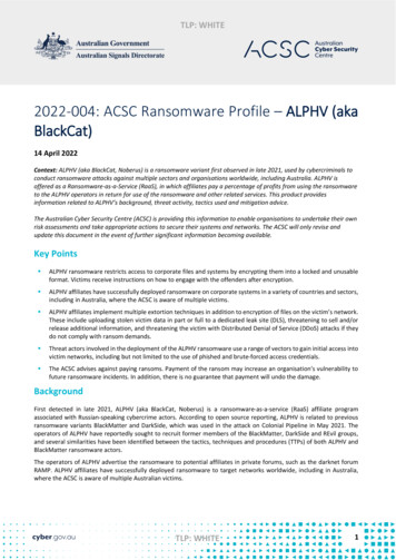 2022-004: ACSC Ransomware Profile ALPHV (aka BlackCat)
