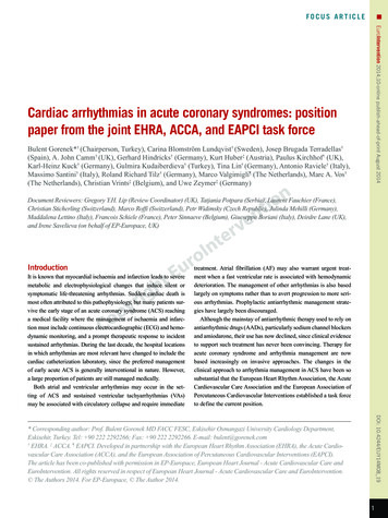 Cardiac Arrhythmias In Acute Coronary Syndromes: Position Paper From .