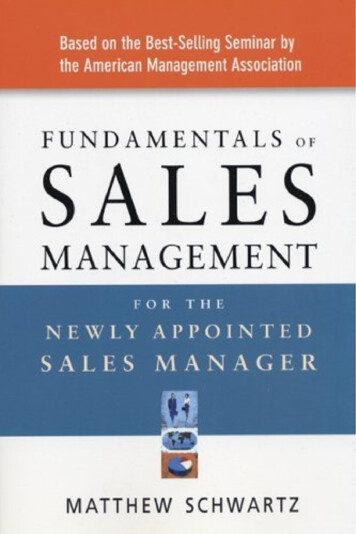 Fundamentals Of Sales Management For The Newly Appointed .