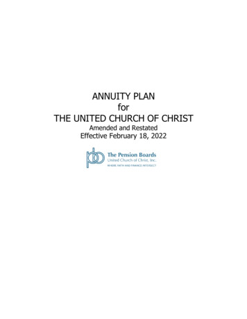 ANNUITY PLAN For THE UNITED CHURCH OF CHRIST - PBUCC