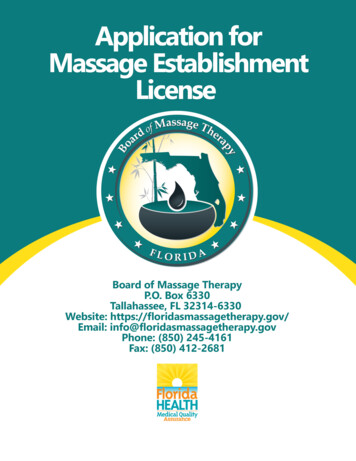 Part A: Establishment Information - Florida Board Of Massage Therapy