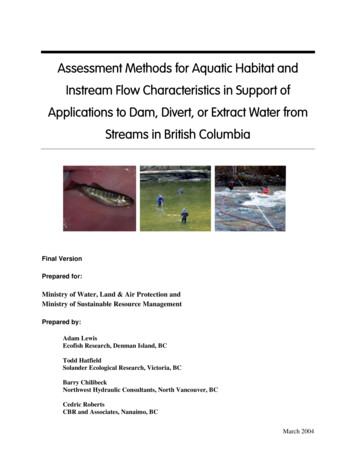 Methods For The Assessment Of Fish, Fish Habitat And Instream Flow .