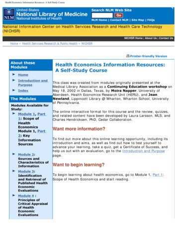 Health Economics Information Resources: A Self-Study 