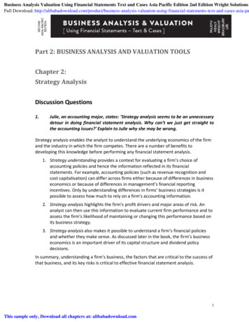 Part 2: BUSINESS ANALYSIS AND VALUATION TOOLS Chapter 