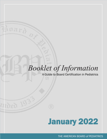 Booklet Of Information - American Board Of Pediatrics