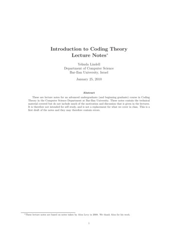 Introduction To Coding Theory Lecture Notes