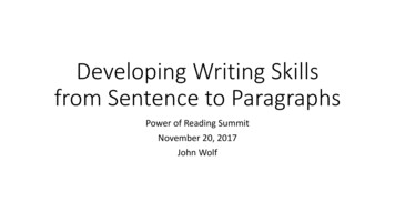 Developing Writing Skills From Sentence To Paragraphs