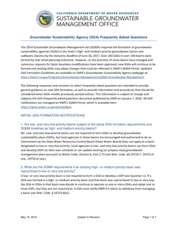 Groundwater Sustainability Agency (GSA) Frequently Asked . - California