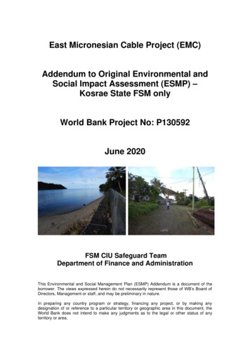 East Micronesian Cable Project (EMC) Addendum To Original Environmental .