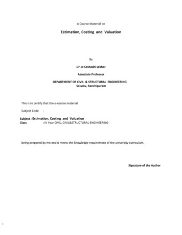 Estimation, Costing And Valuation
