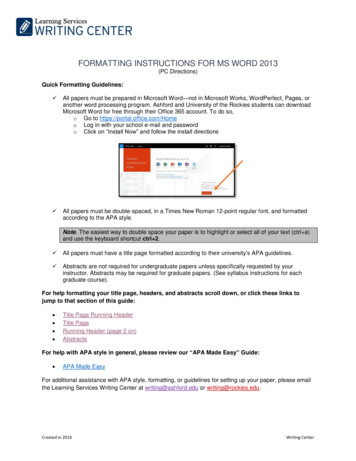 FORMATTING INSTRUCTIONS FOR MS WORD 2013