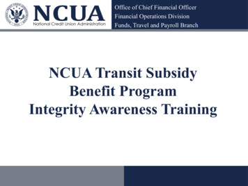 NCUA Transit Subsidy Benefit Program Integrity Awareness Training