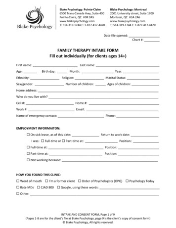 FAMILY THERAPY INTAKE FORM Fill Out Individually (for .