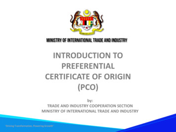 INTRODUCTION TO PREFERENTIAL CERTIFICATE OF ORIGIN 