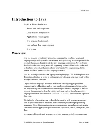 Introduction To Java - University Of San Francisco