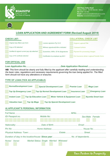 LOAN APPLICATION AND AGREEMENT FORM (Revised August 2019)