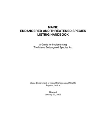 MAINE ENDANGERED AND THREATENED SPECIES LISTING 