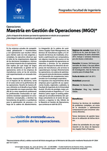 Operaciones Maestría En Gestión De Operaciones (MGO)* - Austral