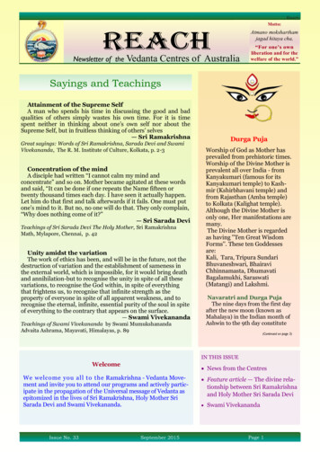 Liberation And For The Newsletter Of The Vedanta Centres .