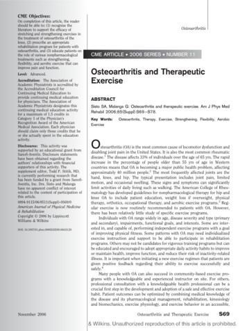 Osteoarthritis And Therapeutic Exercise - CRA Home