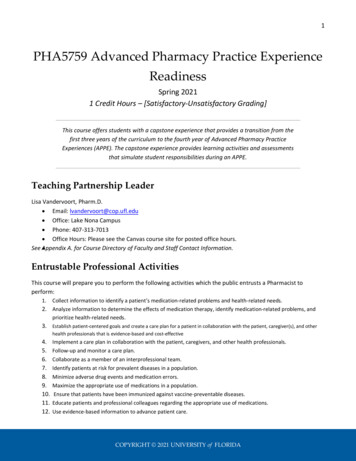 PHA5759 Advanced Pharmacy Practice Experience 