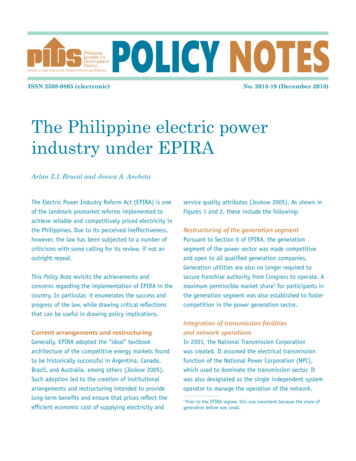 The Philippine Electric Power Industry Under EPIRA