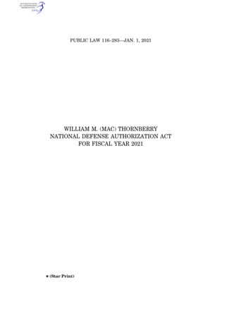 William M. (Mac) Thornberry National Defense Authorization Act For .