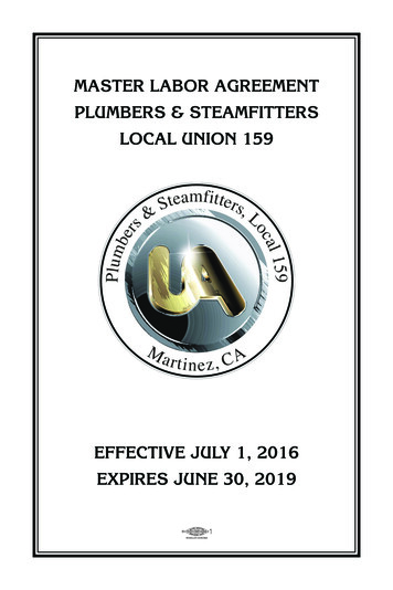 Master Labor Agreement Plumbers & Steamfitters Local Union 159 - Bart