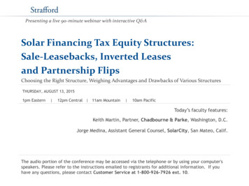 Solar Financing Tax Equity Structures: Sale-Leasebacks, Inverted Leases .