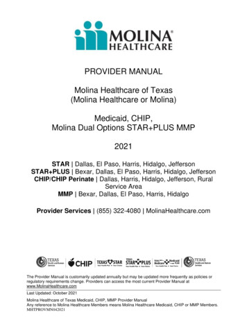 PROVIDER MANUAL Molina Healthcare Of Texas (Molina .