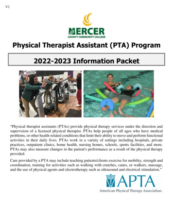 Physical Therapist Assistant (PTA) Program 2022-2023 Information . - MCCC