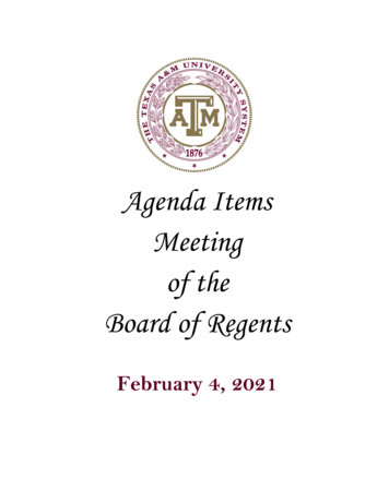 Agenda Items Meeting Of The Board Of Regents