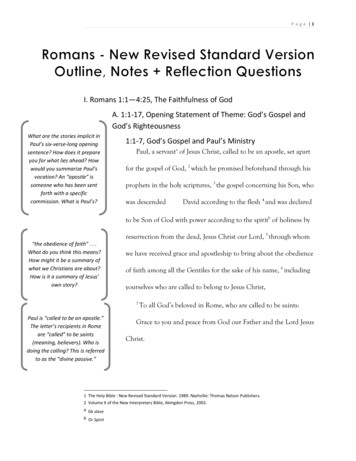 The NRSV Text Wright’s Outline From The New Interpreters Bible