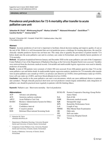 Prevalence And Predictors For 72-h Mortality After Transfer To Acute .
